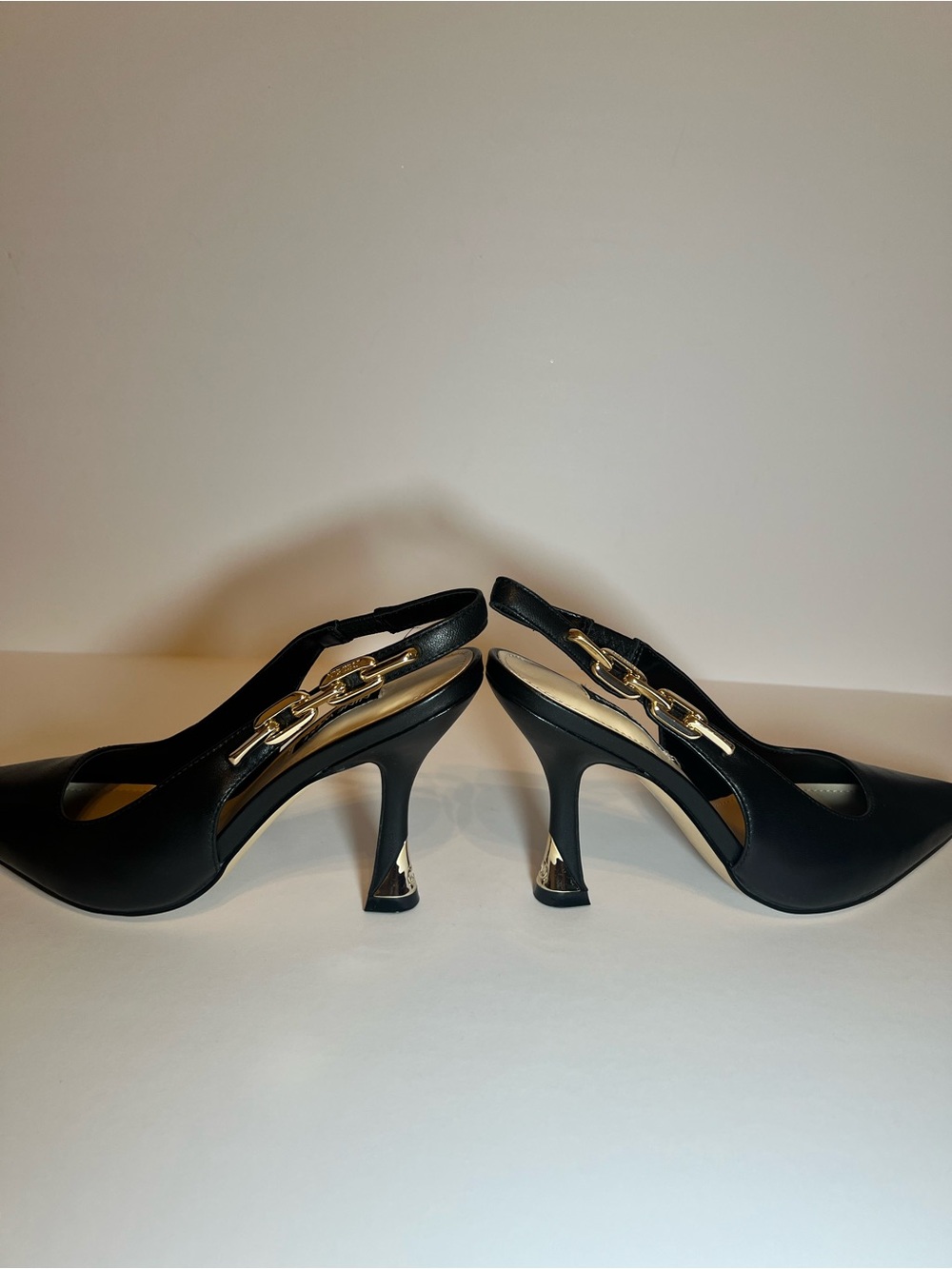 Nine West Veroni Black Leather Slingback Pump with Gold Accent - Picture 4 of 6